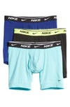 Nike Dri-fit Everyday Assorted 3-pack Performance Boxer Briefs In Bleached Aqua/ Deep Royal