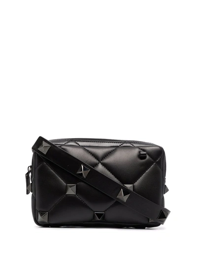 Valentino Garavani Roman Stud Diamond-quilted Shoulder Bag In Black