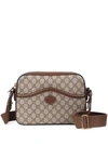 Gucci Men Shoulder Bag With Gg Supreme Motif And Leather Profiles In Neutral