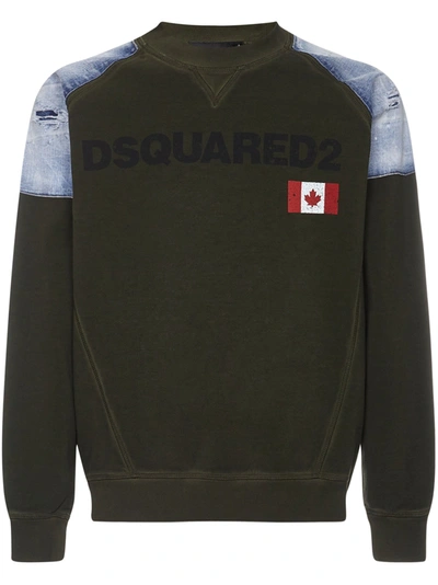Dsquared2 Military Green Sweatshirt With Contrasting Logo Lettering