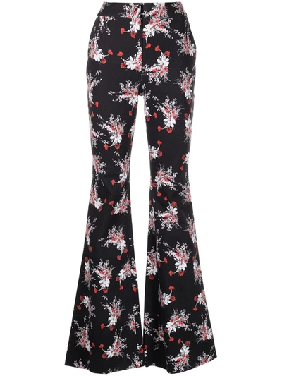 Adam Lippes Flared Floral Print Pant Poppy Red And Black In Poppy/ Black Popbk
