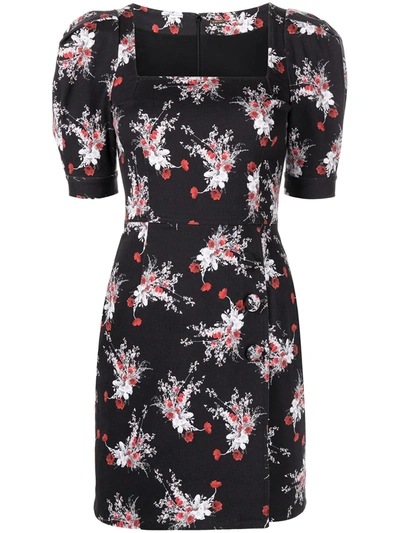 Adam Lippes Floral Puff Sleeve Mini Dress Black And Poppy Red