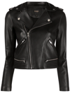 Maje Basaltm Leather Biker Jacket In Black
