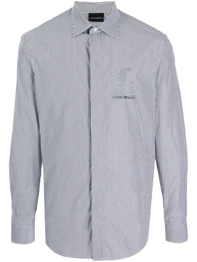 Emporio Armani Striped Cotton Shirt In Schwarz