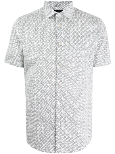 Emporio Armani Geometric-print Shortsleeved Shirt In Grau