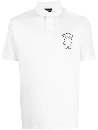 Emporio Armani Tencel-blend Jersey Polo Shirt With Manga Bear Patch In White