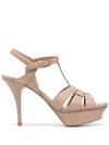 Saint Laurent Tribute Woven Patent-leather Platform Sandals In Neutrals