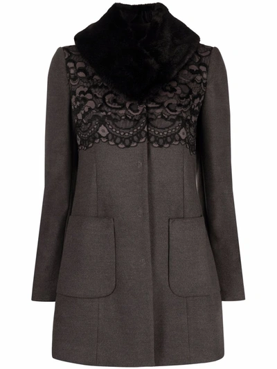 Liu •jo Lace-panelled Single-breasted Coat In Grau