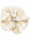 Manokhi Metallic Ruched Leather Hair Scrunchie In Gold