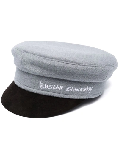 Ruslan Baginskiy Embroidered Signature Baker Boy Hat In Grey