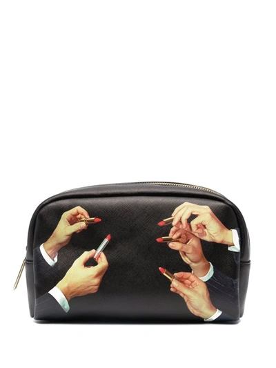 Seletti Graphic-print Textured Wash Bag In Schwarz