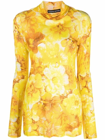 Kwaidan Editions Yellow Floral Print Roll Neck Top