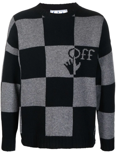 Off-white Checkerboard Logo Intarsia-knit Jumper In Black,grey