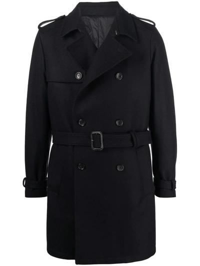Reveres 1949 Double-breasted Belted Wool Coat In Blue