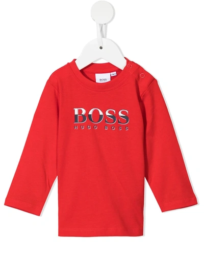 Bosswear Babies' Logo-print Long-sleeve T-shirt In Red