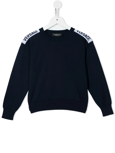 Versace Kids' Logo-trim Sweatshirt In Blue