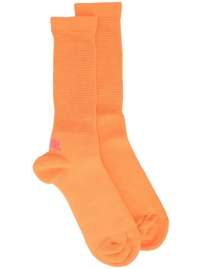 Erl Logo-knit Mid-calf Socks In Orange