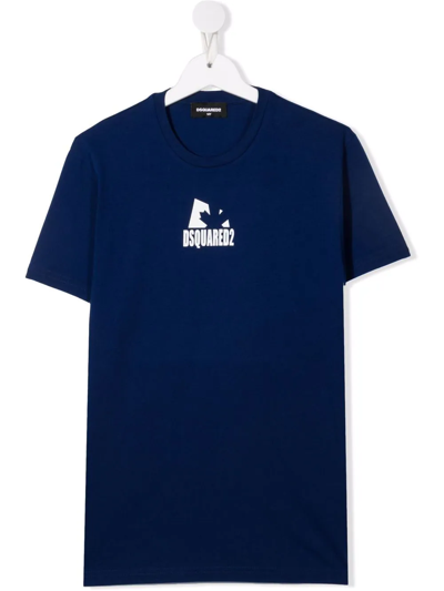 Dsquared2 Teen Logo Crew-neck T-shirt In Blue