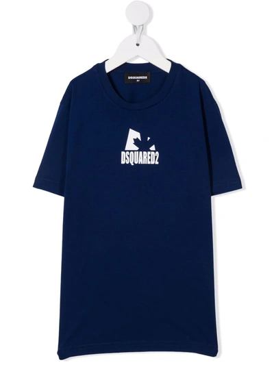 Dsquared2 Kids' Logo Crew-neck T-shirt In Blue