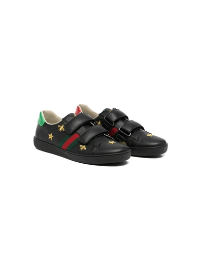 Gucci Kids' Ace 刺绣板鞋 In Black