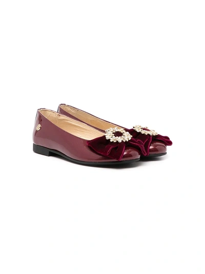 Andanines Kids' Jewel Bow Ballerina Shoes In Red