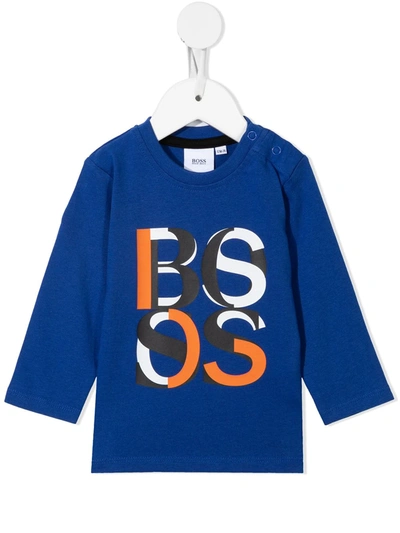 Bosswear Babies' Long-sleeved Logo Print T-shirt In Blue
