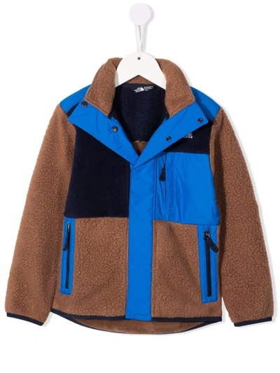 The North Face Kids' Colour-block Teddy Jacket In Brown