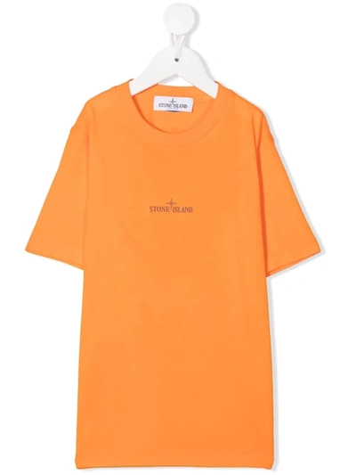 Stone Island Junior Kids' Logo Crew-neck T-shirt In Orange