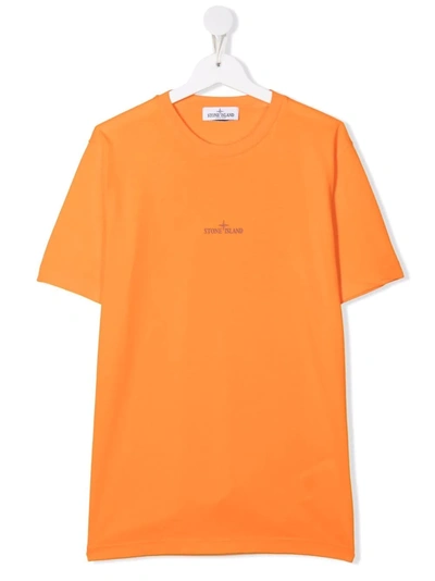 Stone Island Junior Teen Logo Crew-neck T-shirt In Orange