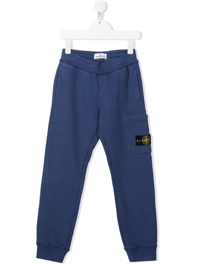 Stone Island Kids' Logo Tracksuit Bottoms In Blue