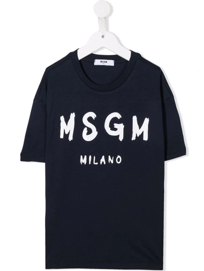 Msgm Kids' Logo-print T-shirt In Blue