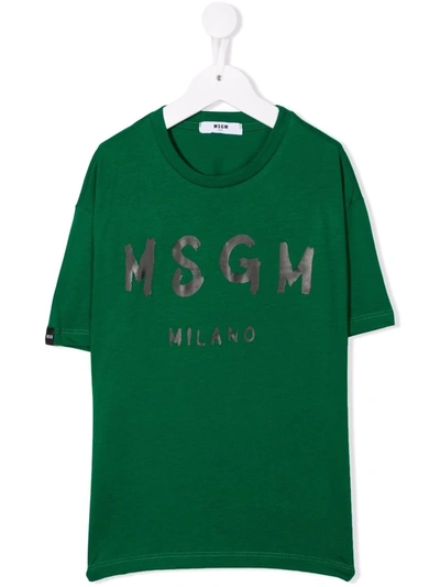 Msgm Kids' Logo-print T-shirt In Verde