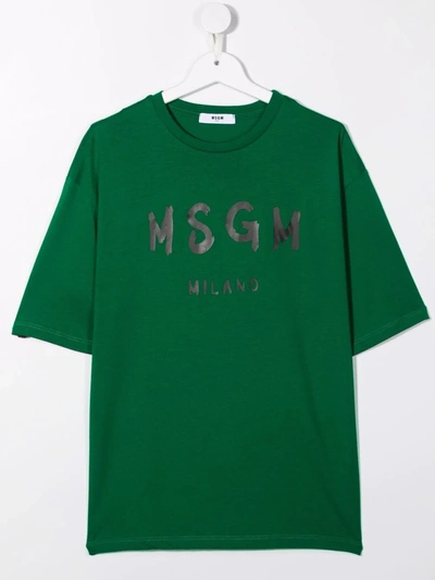 Msgm Kids' Logo-print T-shirt In Green