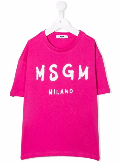 Msgm Kids' Logo-print T-shirt In Pink