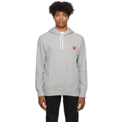 Comme Des Garçons Play Heart Logo Patch Cotton Hoodie In Grigio