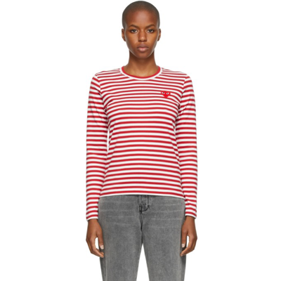 Comme Des Garçons Play Striped Long Sleeve T-shirt In White