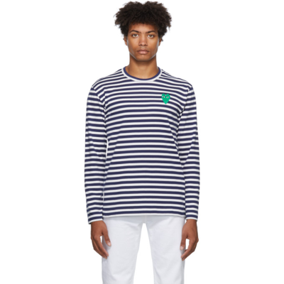 Comme Des Garçons Play Navy & White Striped Heart Patch Long Sleeve T-shirt