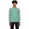 Comme Des Garçons Play Long Sleeve Stripe Cotton T-shirt In Green And White