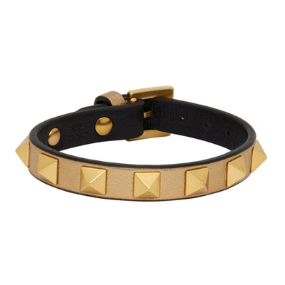Valentino Garavani Rockstud Leather Bracelet With Studs In Gold