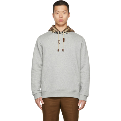 Burberry Vintage Check Contrast Panel Hoodie In Grey