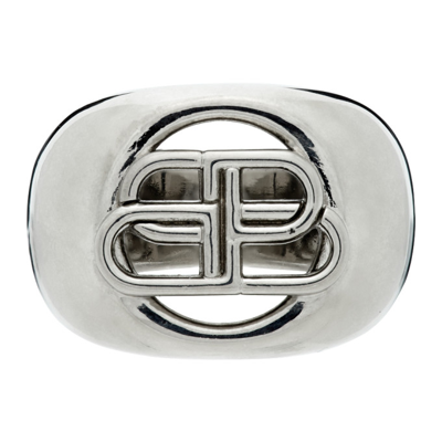 Balenciaga Bb Signet Ring Aus Versilbertem Messing In Silver