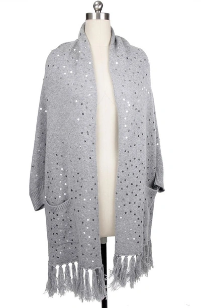 Saachi Sequined Tassel Hem Wool Cardigan In Grey