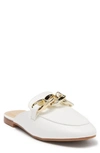 Nicole Miller Chain Embellished Leather Loafer Mule In White