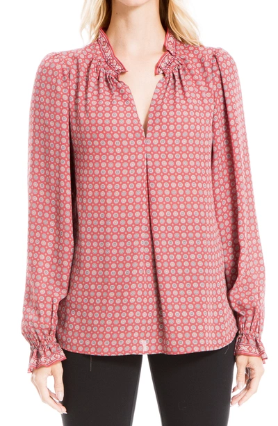 Max Studio Printed Crepe Long Sleeve Top In Tehensqp
