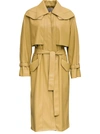 Low Classic Mustard Colored Leatheret Trench Coat With Belt In Yellow