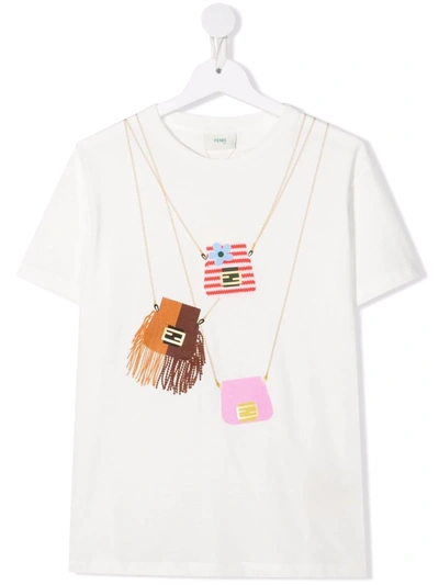 Fendi Maxi Teen White T-shirt With Bags Print In Gesso