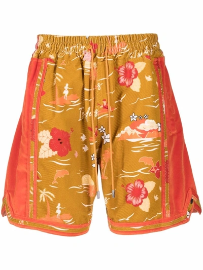 Just Don Hawaiian Graphic Print Shorts In Orange