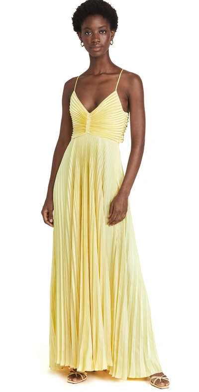 A.l.c Aries Cutout Pleated Satin Maxi Dress In Yellow