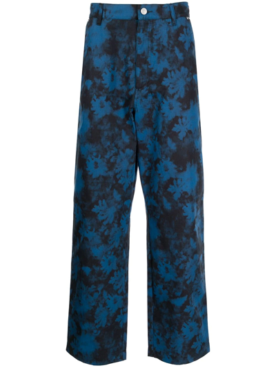 Kenzo Ghost Flower Tie-dye Straight-leg Trousers In Blau