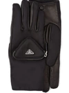 Prada Nylon And Leather Gloves In Black